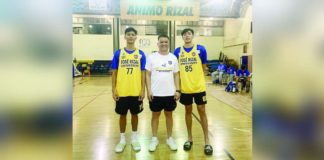 Jose Rizal University Heavy Bombers head coach Luis Jose Gonzalez (center) with Negrense recruits John Lloyd Martinez and Shannon Sealey. CONTRIBUTED PHOTO
