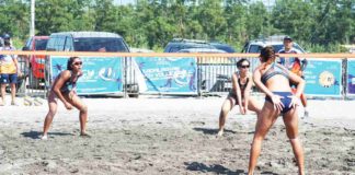 Bacolodnon Lorien Gamboa and Sofia Pagara of University of Santo Tomas Golden Tigresses 1 in action against Negrense Honey Grace Cordero and Kathrina Epa of National University Lady Bulldogs 1. PHOTO COURTESY OF VANI