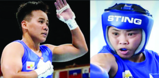 Boxer Nesthy Petecio (left), a silver medalist in the 2020+1 Tokyo Olympics, and boxer Aira Villegas (right) join fellow boxer Eumir Felix Marcial, pole vaulter Ernest John Obiena, and gymnasts Carlos Yulo and Aleah Finnegan in the Paris Olympics. Photo courtesy of AFP