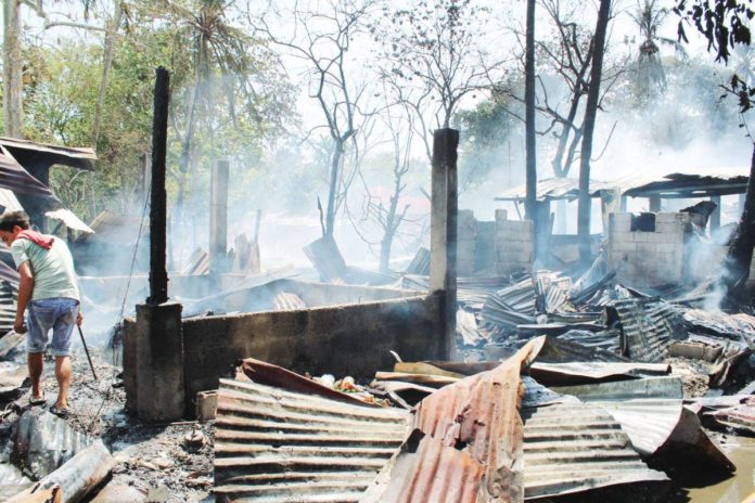 At least 104 residents of Barangay Poblacion Ilaya in Zarraga, Iloilo were displaced after a fire broke out on Monday afternoon, March 18. AJ PALCULLO/PN