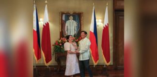 President Ferdinand “Bongbong” Marcos Jr. shares a light moment with wife, First Lady Liza Araneta-Marcos, at Malacañang. PCO PHOTO
