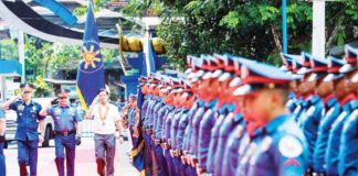 President Ferdinand “Bongbong” Marcos Jr. leads the graduation ceremony of the first batch of Moro combatants who successfully completed the Bangsamoro Police Basic Recruit Course (BPBRC) held at Camp Brigadier General Salipada K. Pendatun in Parang, Maguindanao del Norte yesterday. PCO