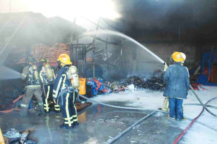 fire pic FIRE HITS WAREHOUSE. A fire struck a warehouse for construction materials in Barangay Guihaman, Leganes, Iloilo around 4 p.m. on Thursday, April 4. As of this writing, the Bureau of Fire Protection has yet to release other details about the fire as well as its estimated damage cost. The bureau has warned the public of the risk of fires due the prevailing hot weather condition. AJ PALCULLO/PN