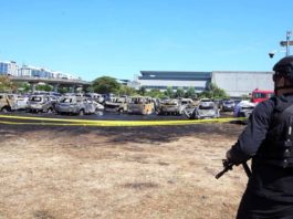Nineteen vehicles catch fire at the open parking area of the Ninoy Aquino International Airport Terminal 3 in Pasay City on April 22. The Manila International Airport Authority reported that the blaze started past 1 p.m. and was declared out before 2 p.m. PNA