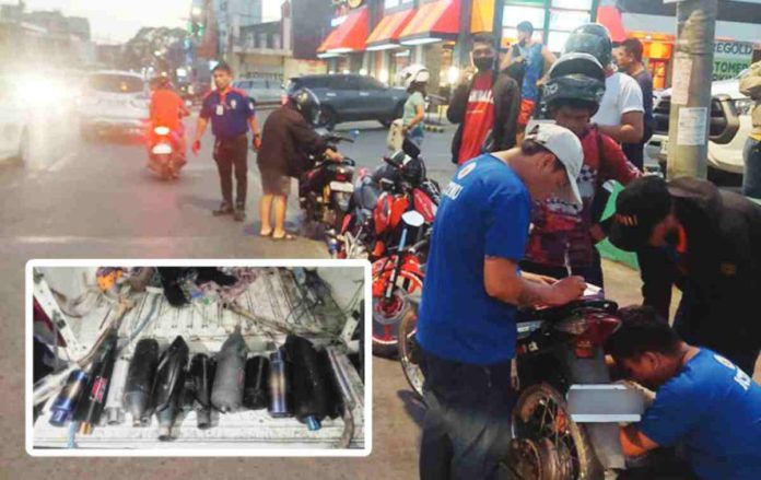 mufflers 2 Personnel of the Iloilo City Traffic Management Unit confiscated 12 modified mufflers during its operations on Wednesday, April 3. ICTMU PHOTOS