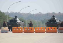 Myanmar’s capital attacked by drones Military checkpoint on the way to the congress compound in Nay Pyi Taw, the capital city built by the military.