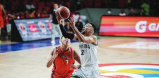 Terrafirma Dyip’s Stephen Holt goes for a layup as NorthPort Batang Pier’s Zavier Lucero looks on. PBA PHOTO