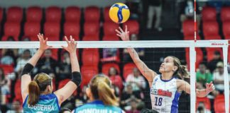 Choco Mucho Flying Titans’ Cherry Rondina goes for a drop ball against the Galeries Tower Highrisers’ defense. PVL PHOTO