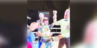Melvin Jerusalem celebrates after winning the WBC world minimumweight title. He is currently the lone Filipino world boxing champion following the world title defeats of Jerwin Ancajas and Marlon Tapales in Japan last year. PHOTO COURTESY OF SANMAN BOXING