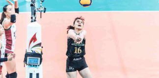 Negrense Cassie Carballo of the University of Santo Tomas Golden Tigresses tries to save the ball. UAAP PHOTO