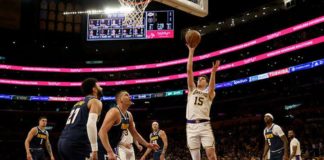 Los Angeles Lakers’ Austin Reaves goes for an inside hit. PHOTO COURTESY OF SPORTSKEEDA