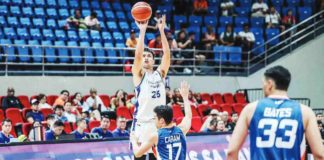Bryan Santos connects seven triples in Converge FiberXers’ win over the Meralco Bolts. PBA PHOTO