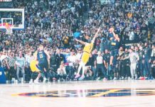 Denver Nuggets’ Jamal Murray shoots a game-winning basket against the defense of Los Angeles Lakers’ Anthony Davis. PHOTO COURTESY OF DENVER NUGGETS