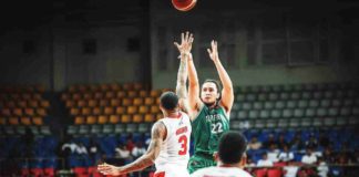 Terrafirma Dyip’s Javi Gomez de Liano pulls up for a shot against the defense of Barangay Ginebra San Miguel Kings’ Jamie Malonzo. PBA PHOTO