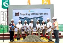 In photo are officials from Suntrust and its partners present at the topping off: (from left) Engr. Wilfredo Cabalce Jr., Cabalce Electrical Contractors, Assistant Vice President, Jerry R. Rubis, Suntrust First Vice President for Sales, Marketing, and Training, Isaias D. Berdin Jr., Suntrust Vice President for Operations, Planning, and Design, Atty. Basilio C. Almazan Jr., Suntrust Senior Vice President, Virgilio Bucat, Sagada Construction and Development Corporation President, Marjorie Bucat, Sagada Construction and Development Corporation Vice President, Arch. Manolito V. Elmann, Suntrust Assistant Vice President - Vertical Operations, Arnel Abalos, HOABI HR Executive.