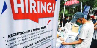 A total of 1.8 million Filipino workers had no work in February 2024 – the second lowest number since December last year when 1.6 million were jobless. Photo shows job hunters visiting a job fair in Manila. MARK DEMAYO/ABS-CBN NEWS PHOTO