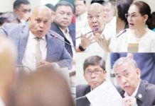 Sen. Ronald Dela Rosa (left photo), chairperson of the Senate Committee on Public Order and Dangerous Drugs, presides over a hearing and investigation on the so-called “PDEA leaks” at the Senate in Pasay City on May 7, 2024 with resource persons former Philippine Drug Enforcement Agency agent Jonathan Morales (center), actress Maricel Soriano (upper right), and (lower left photo) PDEA Director General Moro Virgilio Lazo (holding paper) and Director Martin Francia. PNA
