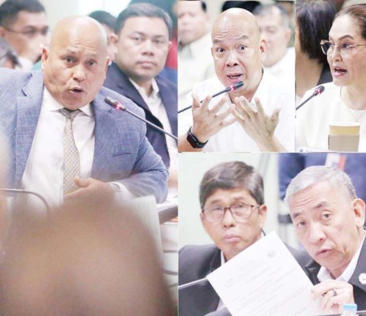 Sen. Ronald Dela Rosa (left photo), chairperson of the Senate Committee on Public Order and Dangerous Drugs, presides over a hearing and investigation on the so-called “PDEA leaks” at the Senate in Pasay City on May 7, 2024 with resource persons former Philippine Drug Enforcement Agency agent Jonathan Morales (center), actress Maricel Soriano (upper right), and (lower left photo) PDEA Director General Moro Virgilio Lazo (holding paper) and Director Martin Francia. PNA