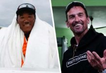 Dual world records on Mount Everest (Left) Kami Rita Sherpa waves to supporters from the top of car after arriving back at base camp after his 28th climb in 2023. (Right) Kenton Cool seen in Kathmandu after his 16th climb in 2022. GETTY IMAGES