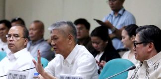 Former executive secretary Paquito Ochoa (center) denies blocking a supposed 2012 Philippine Drug Enforcement Agency surveillance operation against then senator Ferdinand R. Marcos Jr. and actress Maricel Soriano during a Senate hearing on Monday (May 20, 2024). Ochoa also denied knowledge of any information, or seeing Philippine Drug Enforcement Agency documents about the alleged operations. PNA