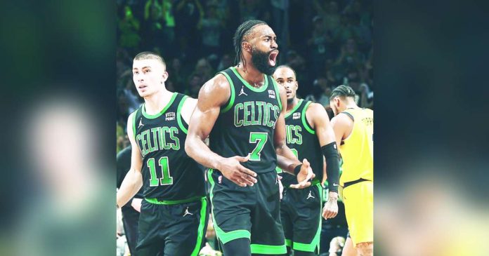 sports Boston_superimposed Boston Celtics’ Jaylen Brown screams after scoring a three-pointer in Game 2 of the NBA Eastern Conference Finals series against Indiana Pacers. PHOTO COURTESY OF BOSTON CELTICS