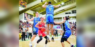 Pola Pilipinas RPG’s Jose Nouchanthavon protects the ball from Macau Black Bears Mustangs’ defenders. PHOTO COURTESY OF THE ASIAN TOURNAMENT