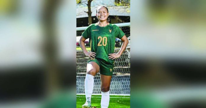 sports albino_superimposed Jonela Albiño from Iloilo City converted on a free kick that broke the 1-1 stalemate to put the Lady Tamaraws ahead and eventually complete a perfect season for a record 12th title overall. PHOTO COURTESY OF FEU FOOTBALL