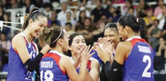 Members of Alas Pilipinas rejoices after their upset win over Australia. PHOTO COURTESY OF PNVF