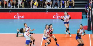 Negrense Angel Canino prepares to attack as her Alas Pilipinas teammates look on. PVL PHOTO