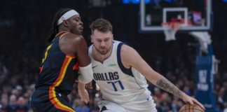 Dallas Mavericks’ Luka Doncic attacks the defense of Oklahoma City Thunder’s Luguentz Dort. AP PHOTO