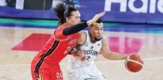 Terrafirma Dyip’s Stephen Holt tries to ward off the defense of NorthPort Batang Pier’s Joshua Munzon. PBA PHOTO
