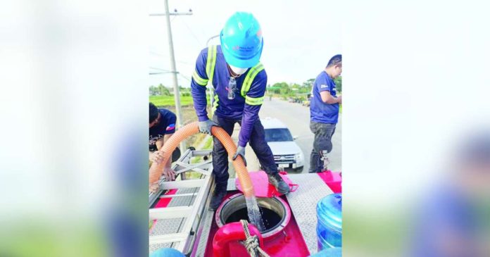 water testing pic_superimposed Metro Pacific Iloilo Water personnel load water atop a fire truck for distribution to drought-hit villages in Iloilo City. The major water distributor in the city ensures the water is safety by subjecting it to bacteriological tests. METRO PACIFIC ILOILO WATER PHOTO