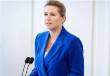 Denmark’s Prime Minister suffers whiplash in street attack Mette Frederiksen gives her Constitution Day speech during the Parliament's celebration of the Constitution in Copenhagen. REUTERS