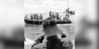 In this screen grab from a Philippine Coast Guard video, members of the China Coast Guard are seen trying to block the medical evacuation of a sick Philippine Navy sailor from the BRP Sierra Madre before the Filipinos outmaneuvered them during an encounter near Ayungin Shoal on May 19. AFP