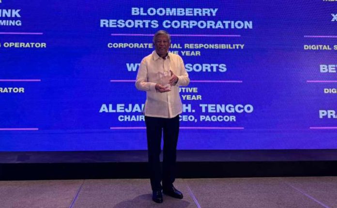 Photo-2 PAGCOR Chairman and CEO Alejandro H. Tengco receives the “Executive of the Year” award during the Global Gaming Awards Asia-Pacific 2024 at the Conrad Hotel in Pasay City on Tuesday, June 4.