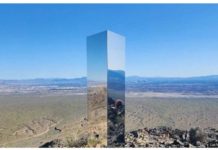 A reflective monolith appears in the Nevada Desert. LAS VEGAS POLICE