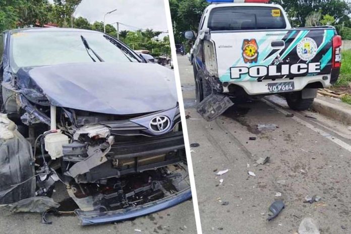 accident One person was injured after a Toyota Vios crashed into a parked police car in Barangay Granada, Bacolod City on Sunday, June 16. K5 NEWS FM NEGROS OCCIDENTAL PHOTOS