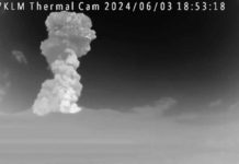This thermal camera of the Department of Science and Technology – Philippine Institute of Volcanology and Seismology captured the early evening June 3, 2024 eruption of Kanlaon Volcano in Negros Island. The eruption produced a voluminous and incandescent plume that rapidly rose to 5,000 meters above the vent. DOST-PHIVOLCS