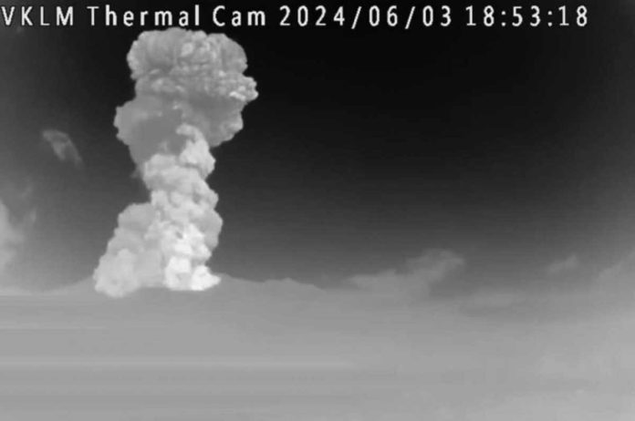 kanlaon This thermal camera of the Department of Science and Technology – Philippine Institute of Volcanology and Seismology captured the early evening June 3, 2024 eruption of Kanlaon Volcano in Negros Island. The eruption produced a voluminous and incandescent plume that rapidly rose to 5,000 meters above the vent. DOST-PHIVOLCS