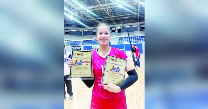 sports Negrense_superimposed Negrense Sophie Cagalawan of San Beda University Lady Red Spikers carry her two awards. CONTRIBUTED PHOTO
