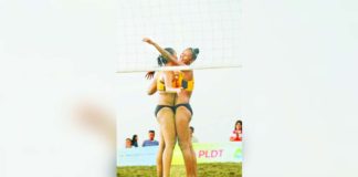University of Santo Tomas Golden Tigresses’ Sofiah Pagara and Khy Progella hugs each other after clinching the BVR on Tour Sipalay leg women’s division crown. BVR PHOTO