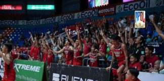 Valenzuela Classics VACARGO’s bench exploded in celebration after stunning Pasay Voyagers. MPBL PHOTO