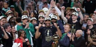 Boston Celtics celebrate their NBA record 18th championship. GETTY IMAGES