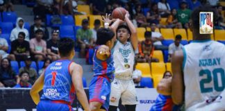 Negros Muscovados’ Hubert Cani shoots over the defense of Quezon City TODA Aksyon’s Rafael Are. MPBL PHOTO