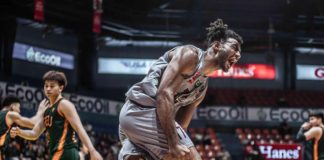 University of the Philippines Fighting Maroons’ Francis Lopez screams after making a basket. FILOIL PHOTO