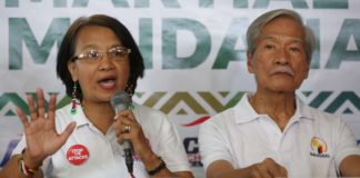 Former Bayan Muna party-list representative Satur Ocampo (right) and incumbent ACT Teachers party-list’s Rep. France Castro question the decision of a court finding them guilty of child abuse. INQUIRER/NIÑO JESUS ORBETA