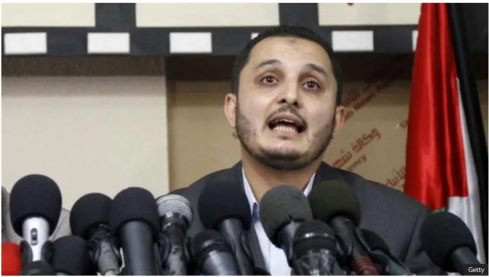 Gaza_resized Interior ministry spokesman for the Hamas-run government, Ehab Al-Ghussein, speaks to journalists in past photo. His death is not considered to be a blow to Hamas military. GETTY IMAGES