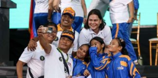 Vice President Sara Duterte-Carpio was pictured with some athletes and coaches during the closing ceremony of the 2024 Palarong Pambansa on Tuesday in Cebu City. PHOTO COURTESY OF DEPED PHILIPPINES