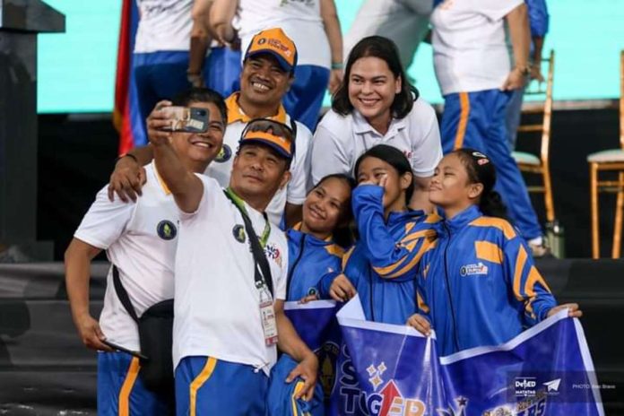 VP_Sara_resized Vice President Sara Duterte-Carpio was pictured with some athletes and coaches during the closing ceremony of the 2024 Palarong Pambansa on Tuesday in Cebu City. PHOTO COURTESY OF DEPED PHILIPPINES