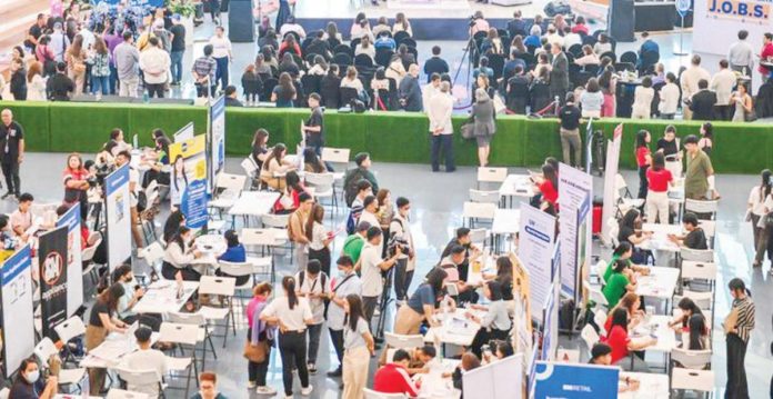 employment_rate The number of employed Filipinos increased to 48.87 million in May this year from 48.26 million in the same month last year. Photo shows job seekers flocking at the SM Mall of Asia Job Fair on May 9, 2024. SMSUPERMALLS.COM PHOTO